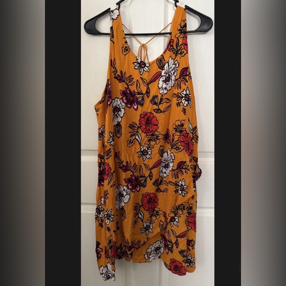 Eyeshadow Women’s Dark Yellow Floral Sleeveless Dress 1X
